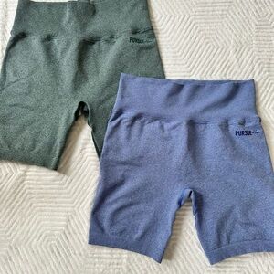 Pursue Fitness High-Waist Bike Shorts - Green & Blue